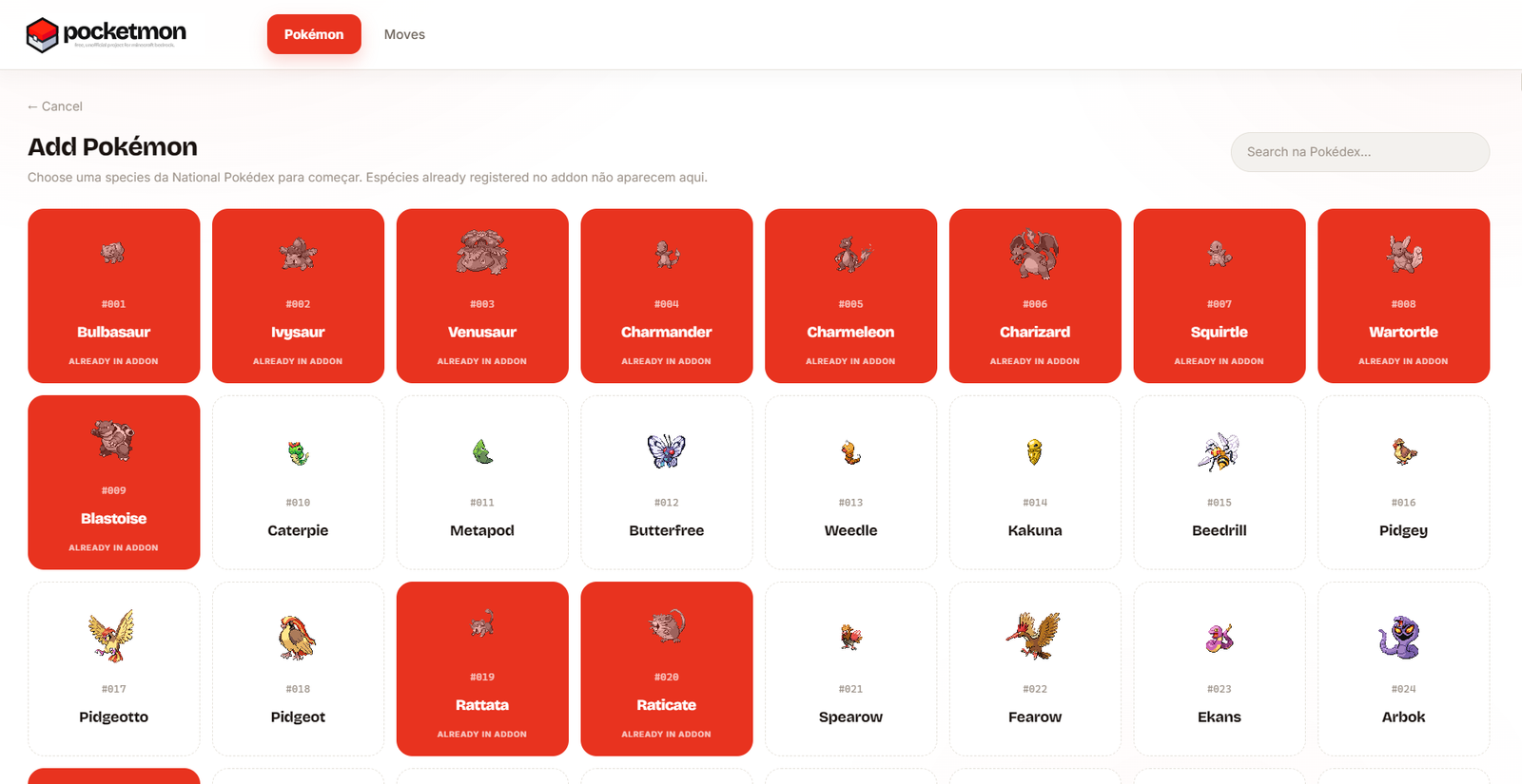 Add Pokémon species picker